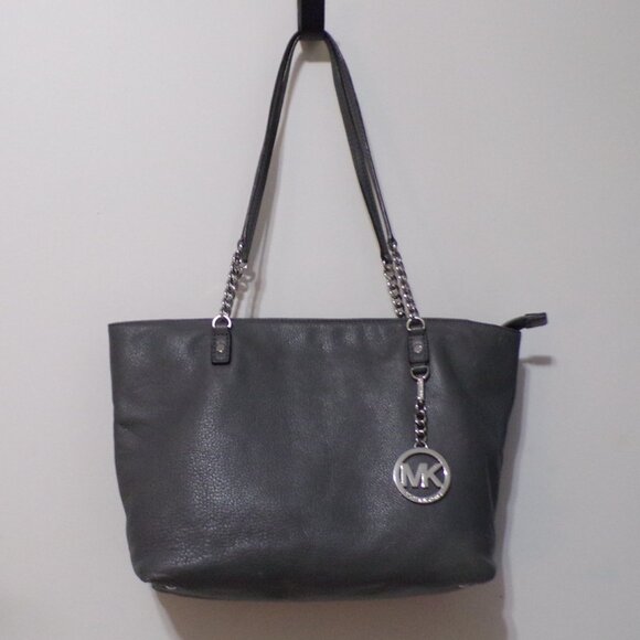 Michael Kors Gray Handbag with Silver Accents Leather Zip Closure Pockets - Picture 3 of 7